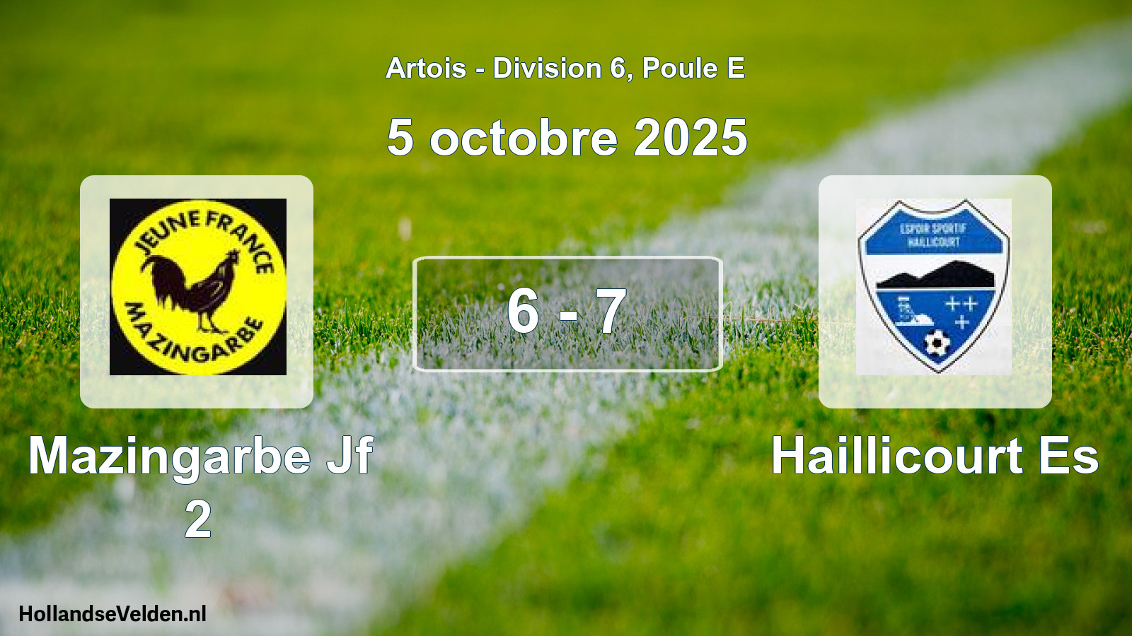 Gespeelde wedstrijd: Mazingarbe Jf 2 - Haillicourt Es 6 - 7 (5 oktober 2025)