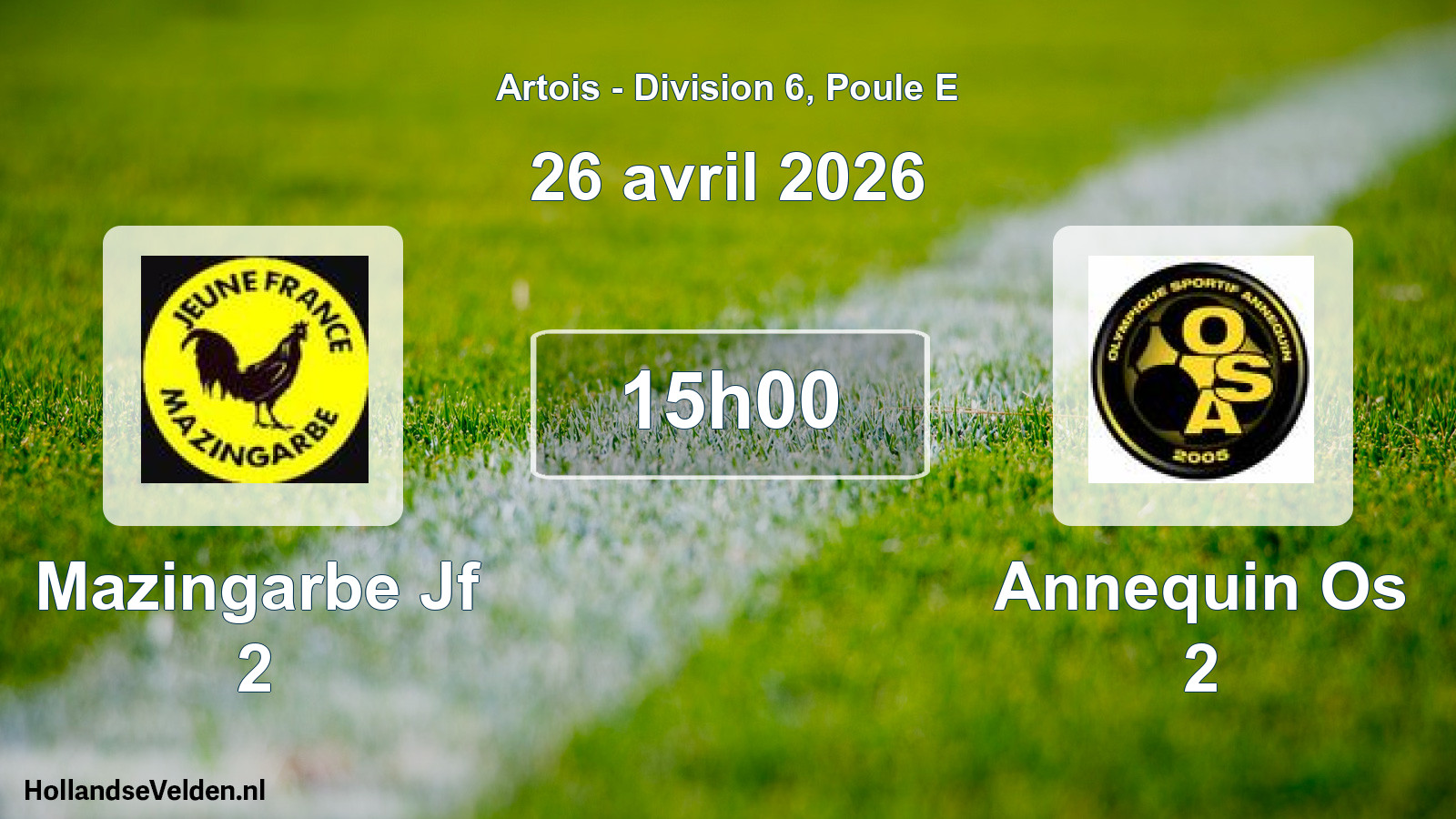 Match programmé: Mazingarbe Jf 2 - Annequin Os 2 (26 avril 2026)