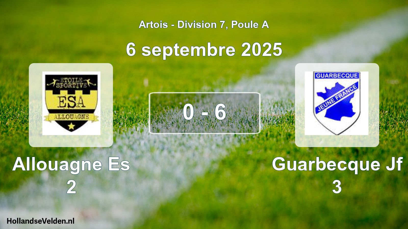 Match joué: Allouagne Es 2 - Guarbecque Jf 3 0 - 6 (6 septembre 2025)