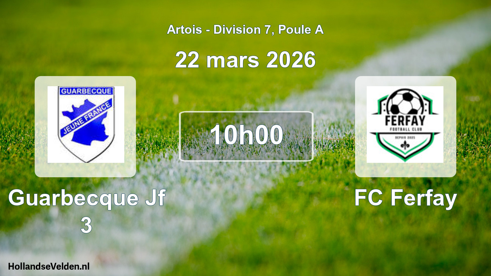 Match programmé: Guarbecque Jf 3 - FC Ferfay (22 mars 2026)