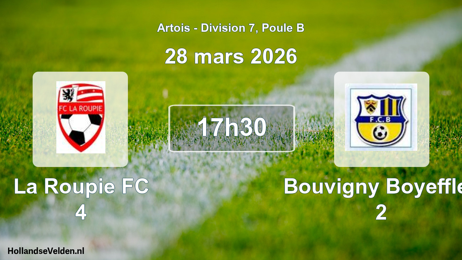 Match programmé: La Roupie FC 4 - Bouvigny Boyeffles 2 (28 mars 2026)
