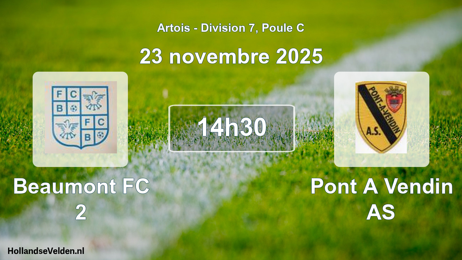 Match programmé: Beaumont FC 2 - Pont A Vendin AS (23 novembre 2025)
