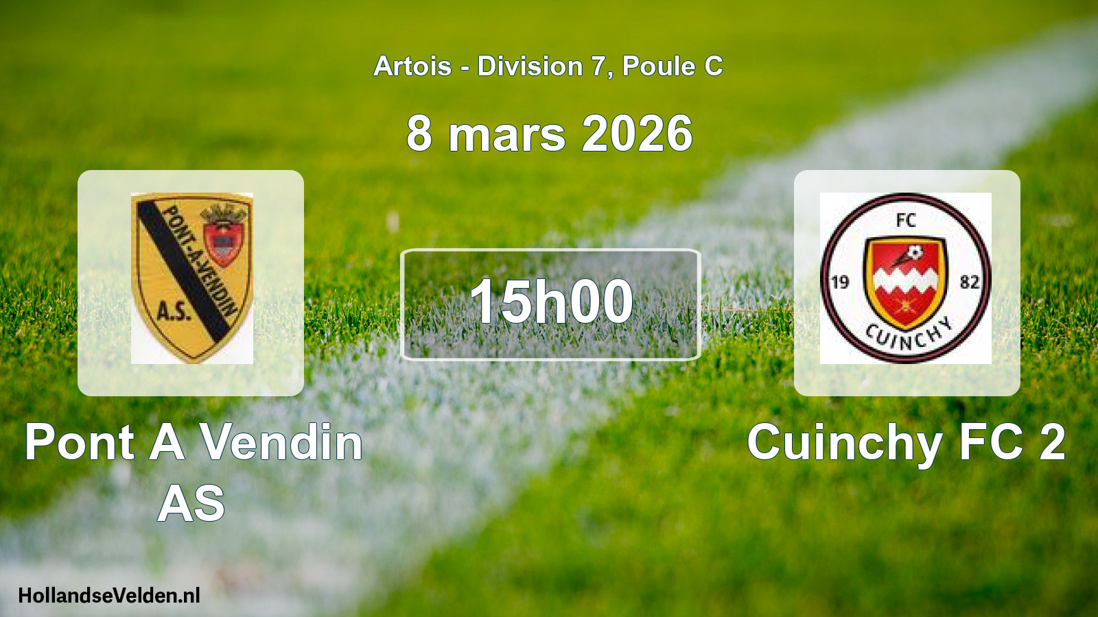 Match programmé: Pont A Vendin AS - Cuinchy FC 2 (8 mars 2026)