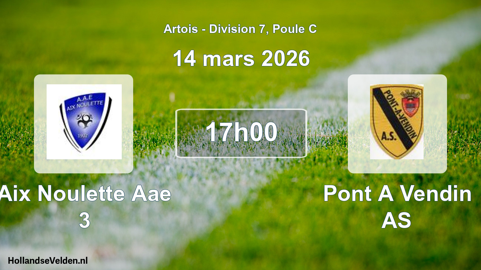 Match programmé: Aix Noulette Aae 3 - Pont A Vendin AS (14 mars 2026)