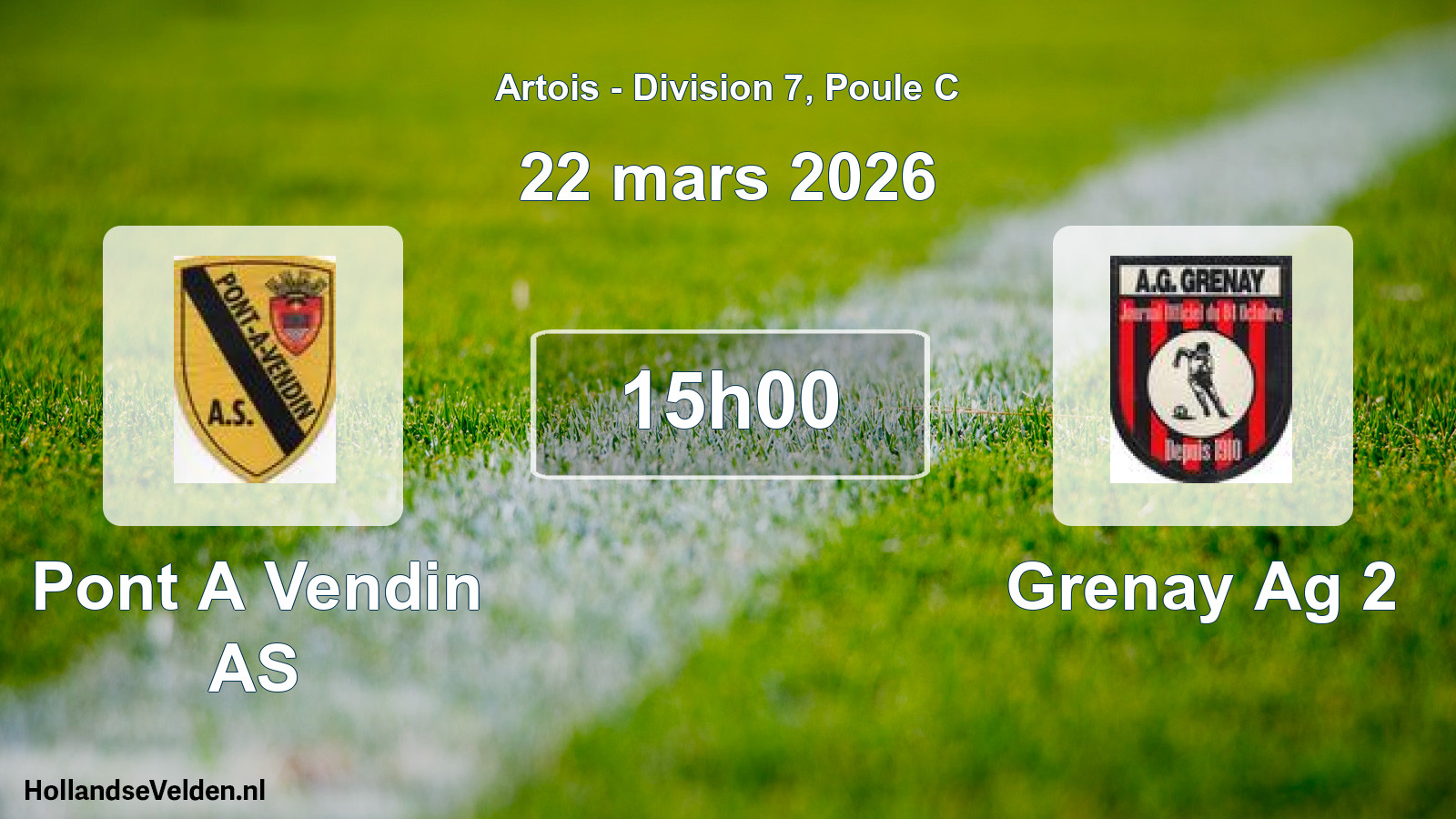 Match programmé: Pont A Vendin AS - Grenay Ag 2 (22 mars 2026)