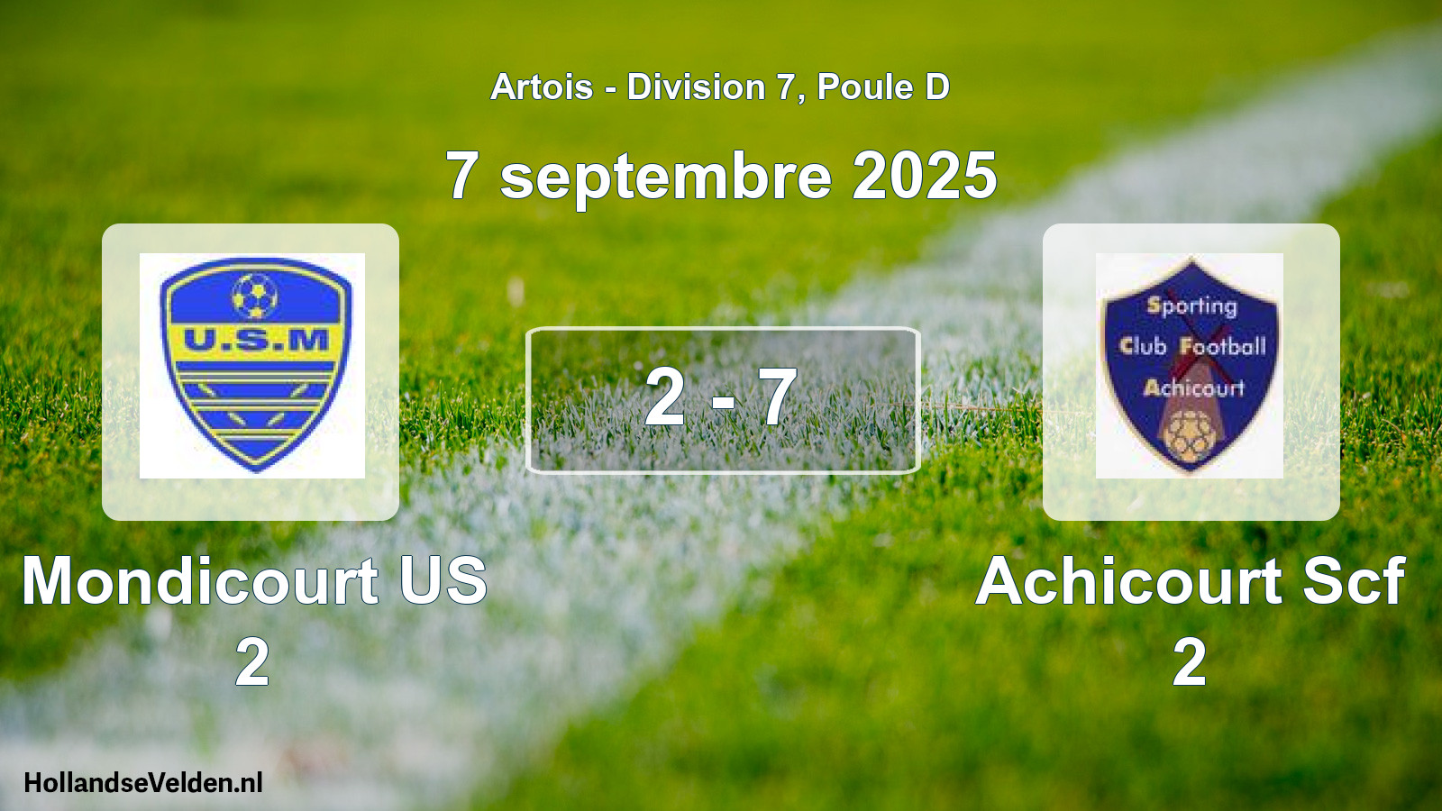Match joué: Mondicourt US 2 - Achicourt Scf 2 2 - 7 (7 septembre 2025)