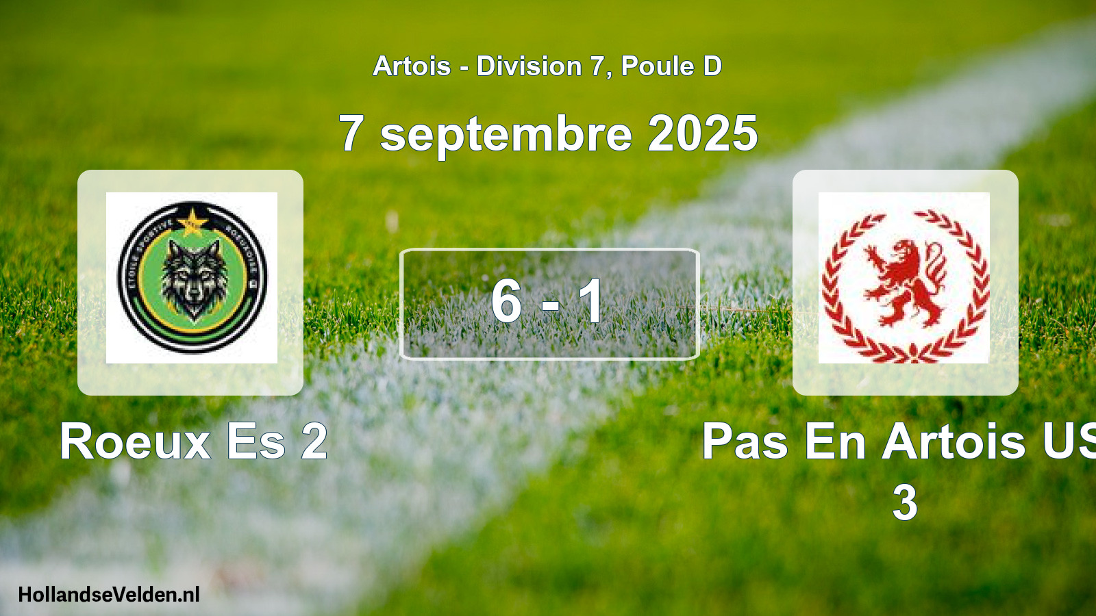 Match joué: Roeux Es 2 - Pas En Artois US 3 6 - 1 (7 septembre 2025)