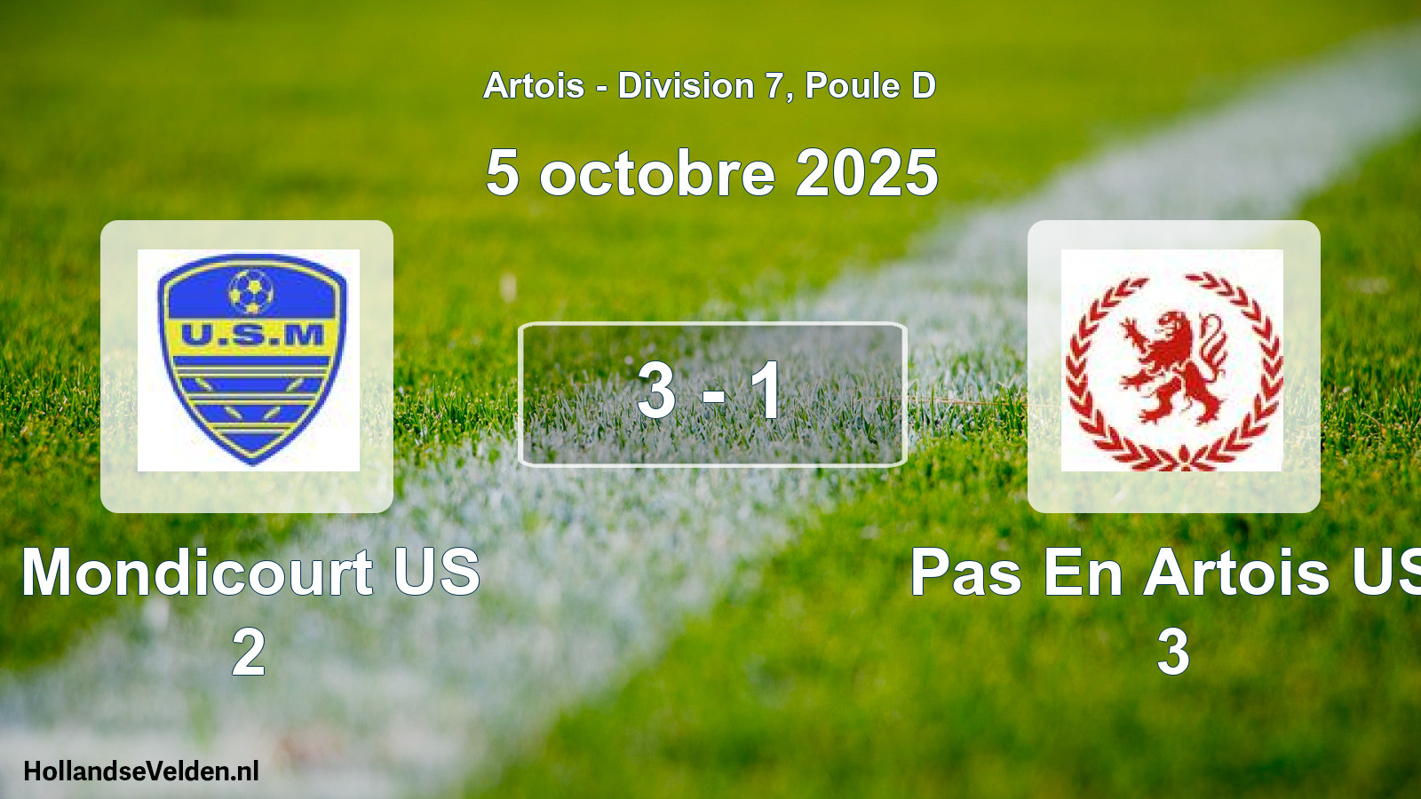 Total number of matches played: Mondicourt US 2 - Pas En Artois US 3 3 - 1 (5 October 2025)