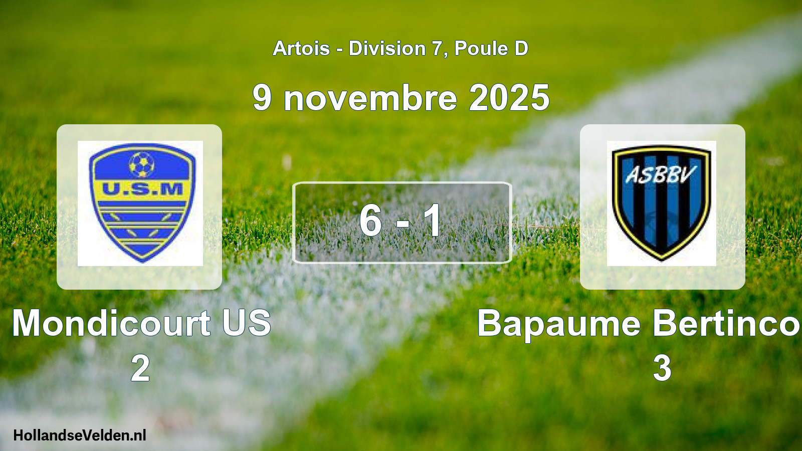 Match joué: Mondicourt US 2 - Bapaume Bertincourt 3 6 - 1 (9 novembre 2025)