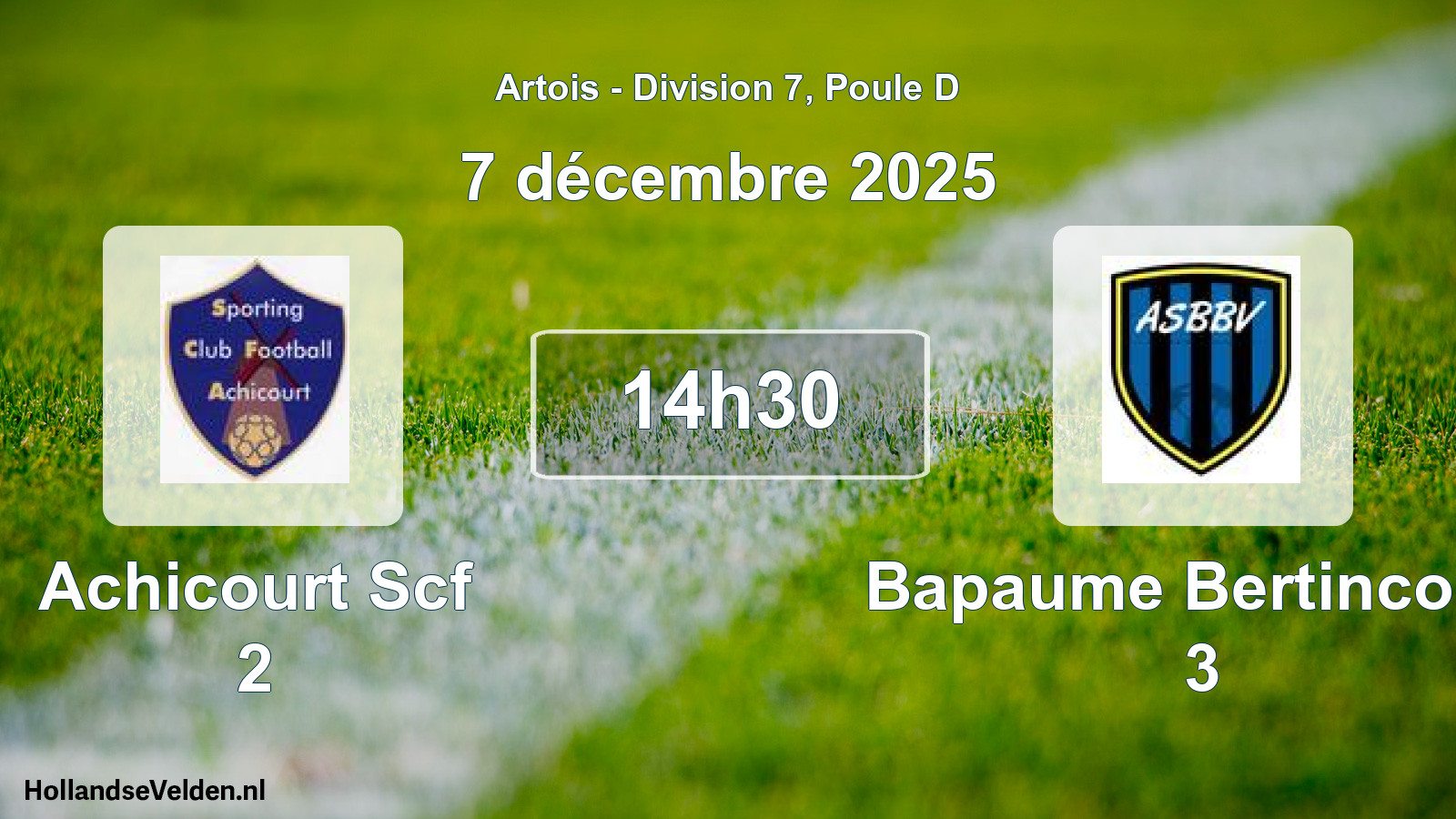 Match programmé: Achicourt Scf 2 - Bapaume Bertincourt 3 (7 décembre 2025)