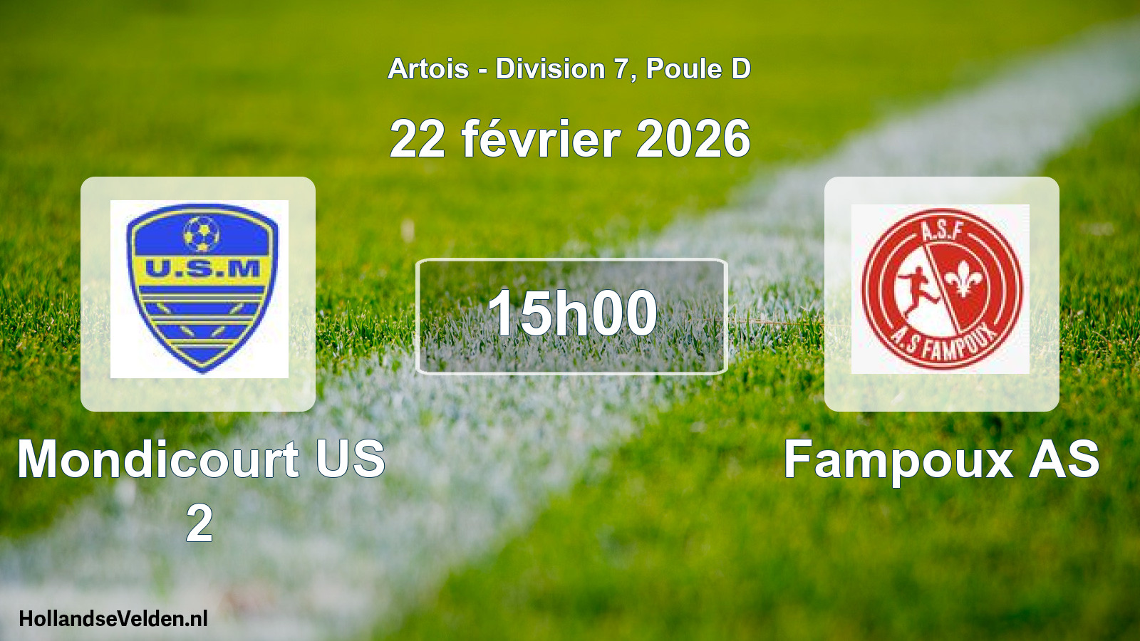 Match programmé: Mondicourt US 2 - Fampoux AS (22 février 2026)