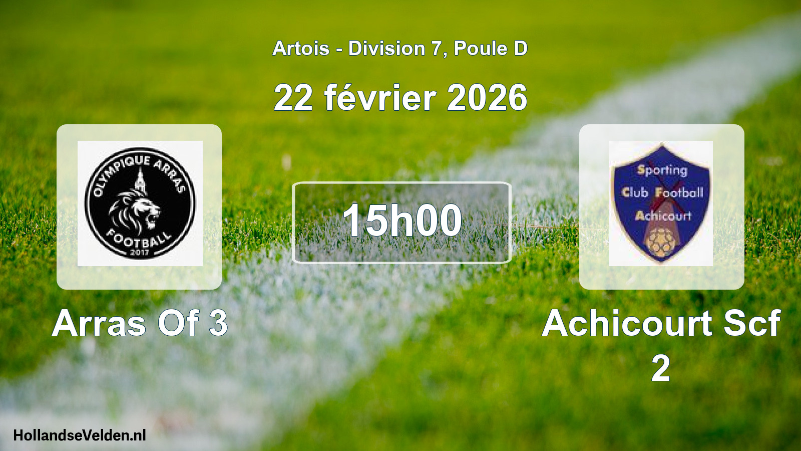 Match programmé: Arras Of 3 - Achicourt Scf 2 (22 février 2026)