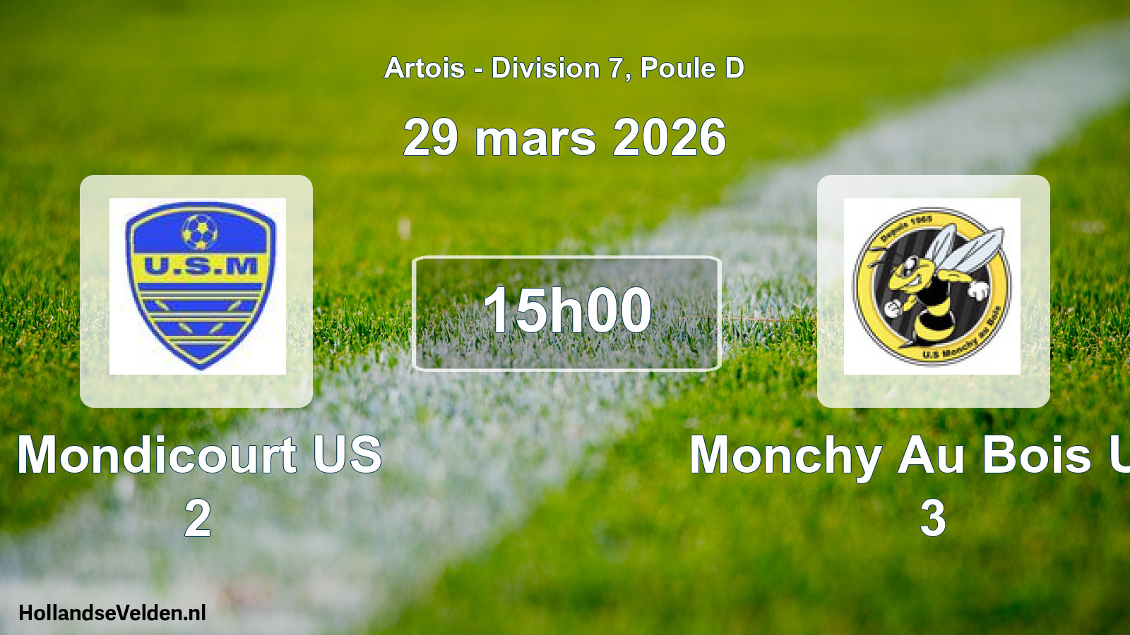 Match programmé: Mondicourt US 2 - Monchy Au Bois US 3 (29 mars 2026)