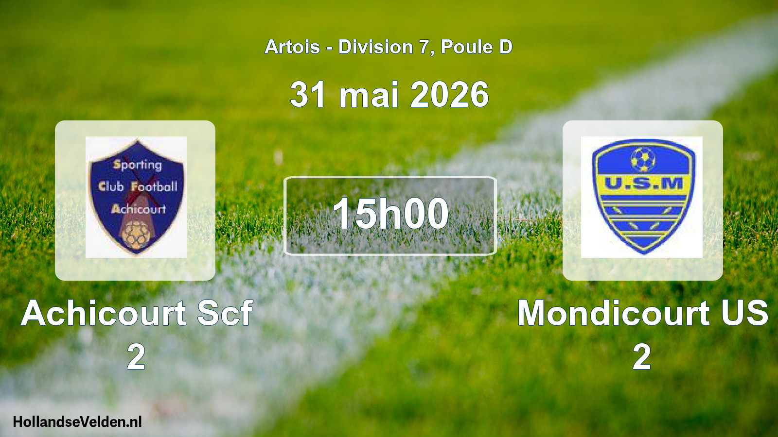 Match programmé: Achicourt Scf 2 - Mondicourt US 2 (31 mai 2026)