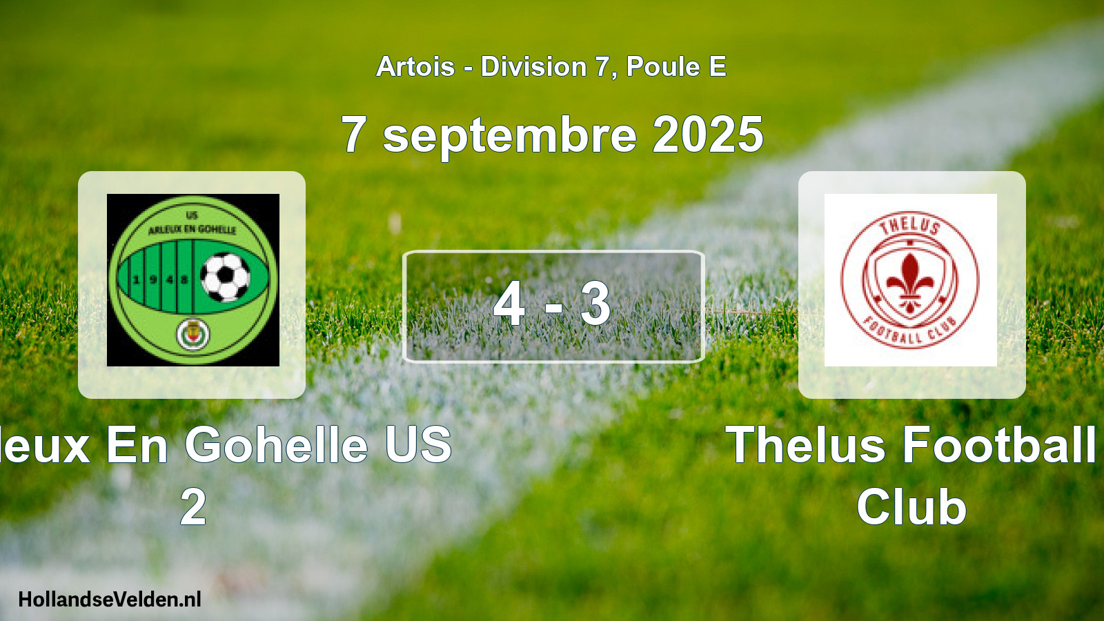 Match joué: Arleux En Gohelle US 2 - Thelus Football Club 4 - 3 (7 septembre 2025)