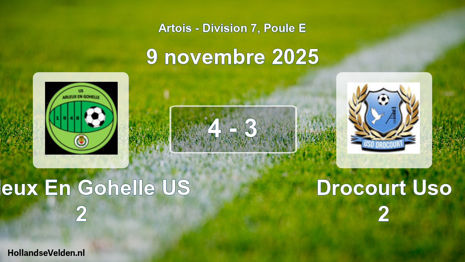Match joué: Arleux En Gohelle US 2 - Drocourt Uso 2 4 - 3 (9 novembre 2025)