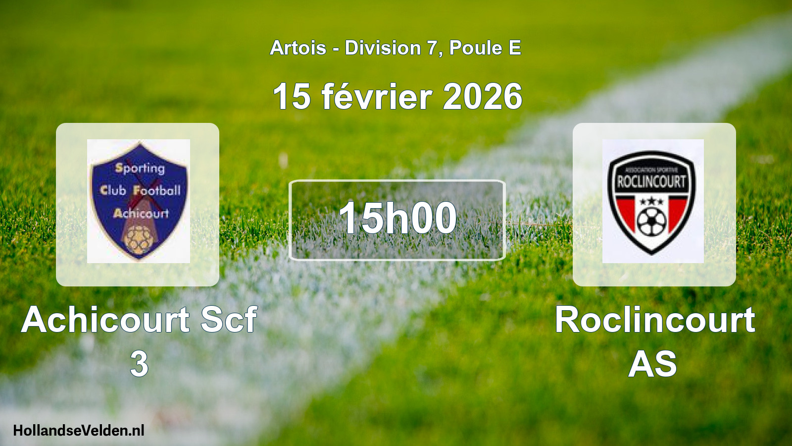Match programmé: Achicourt Scf 3 - Roclincourt AS (15 février 2026)