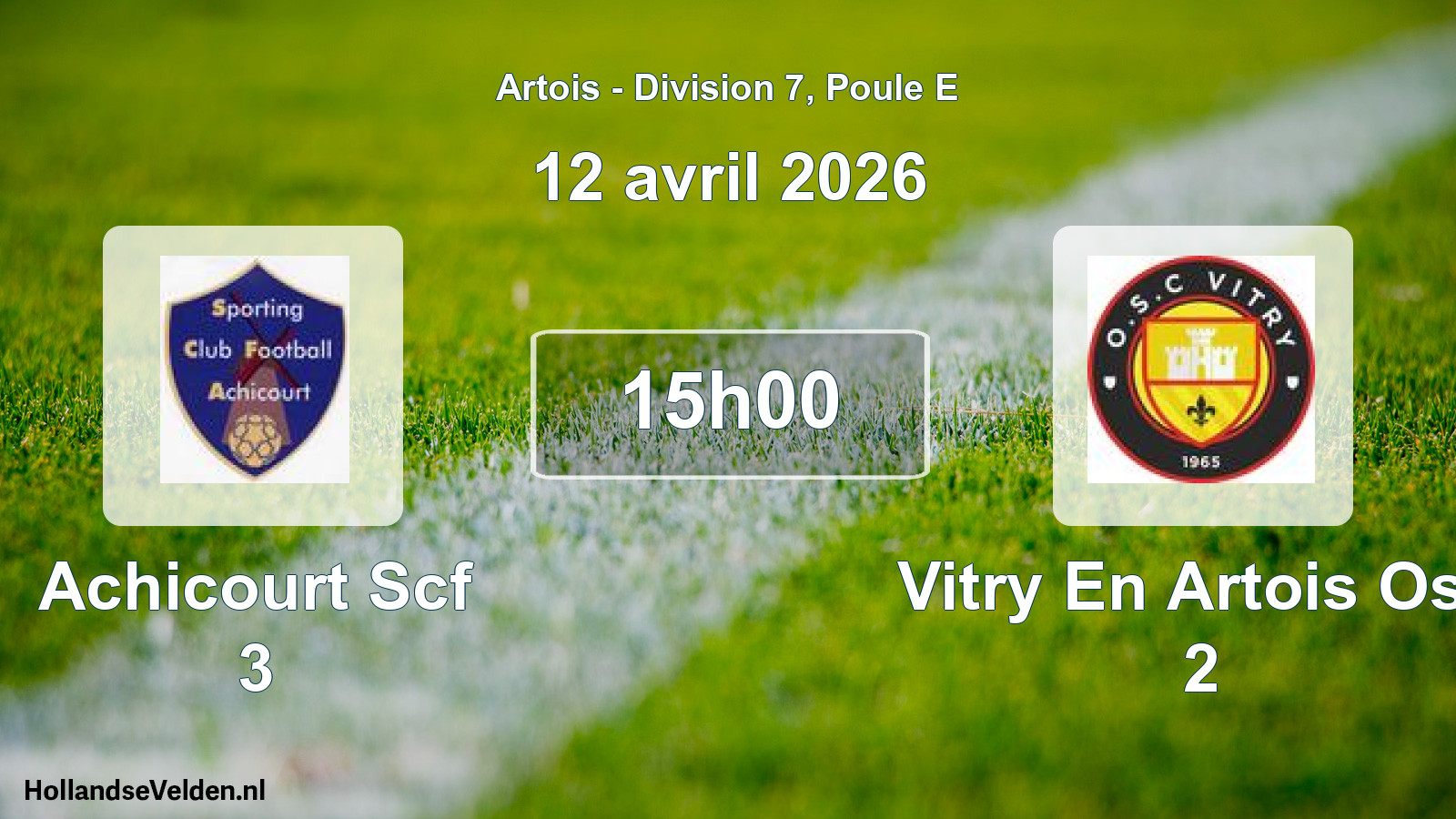 Match programmé: Achicourt Scf 3 - Vitry En Artois Osc 2 (12 avril 2026)