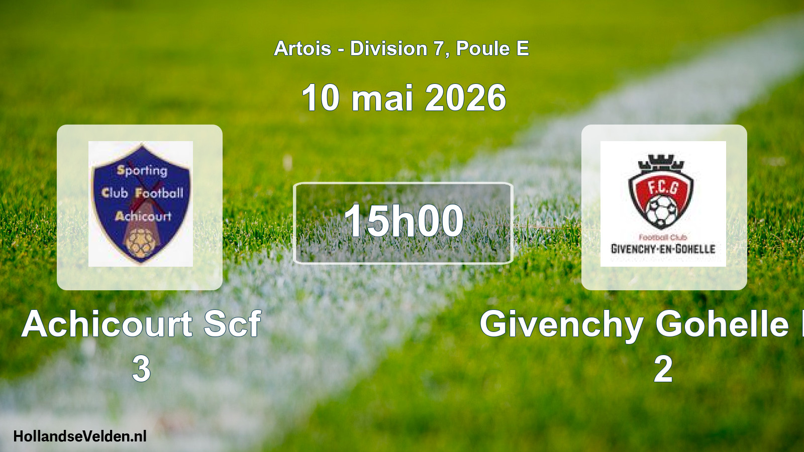 Match programmé: Achicourt Scf 3 - Givenchy Gohelle FC 2 (10 mai 2026)