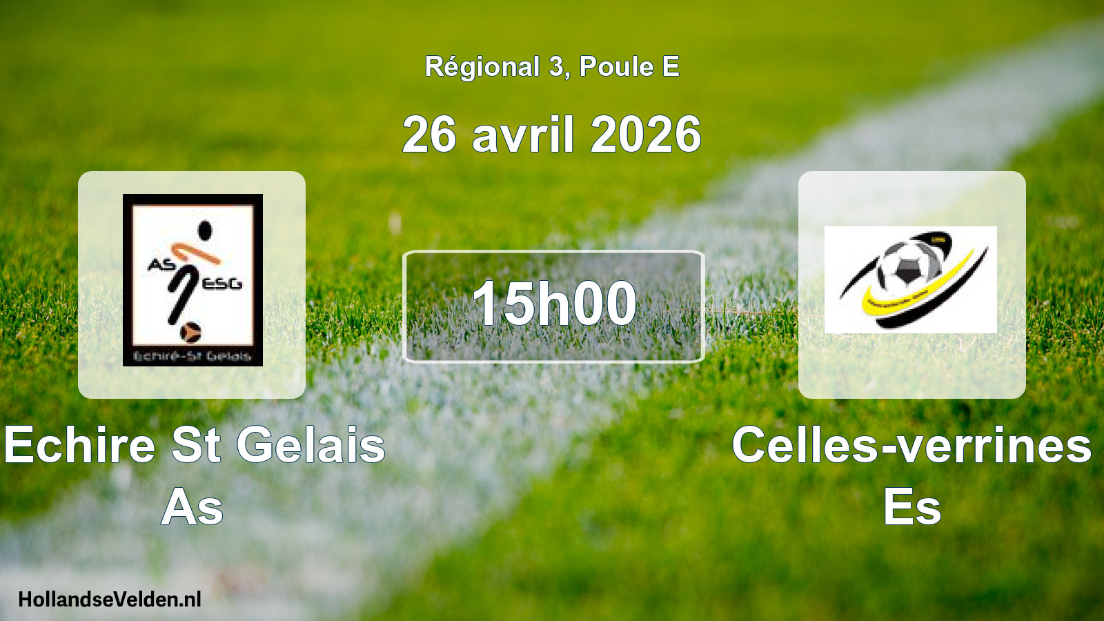 Geplande wedstrijd: Echire St Gelais As - Celles-verrines Es (26 avril 2026)