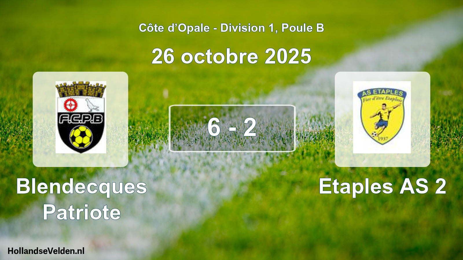 Gespeelde wedstrijd: Blendecques Patriote - Etaples AS 2 6 - 2 (26 oktober 2025)
