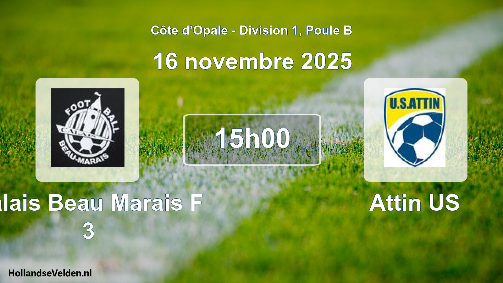 Match programmé: Calais Beau Marais F 3 - Attin US (16 novembre 2025)