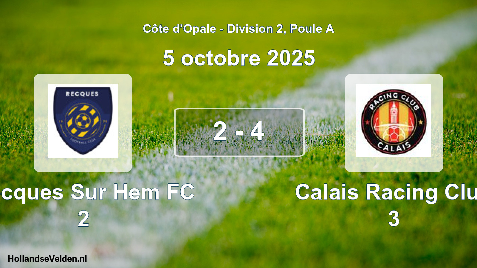 Match joué: Recques Sur Hem FC 2 - Calais Racing Club 3 2 - 4 (5 octobre 2025)