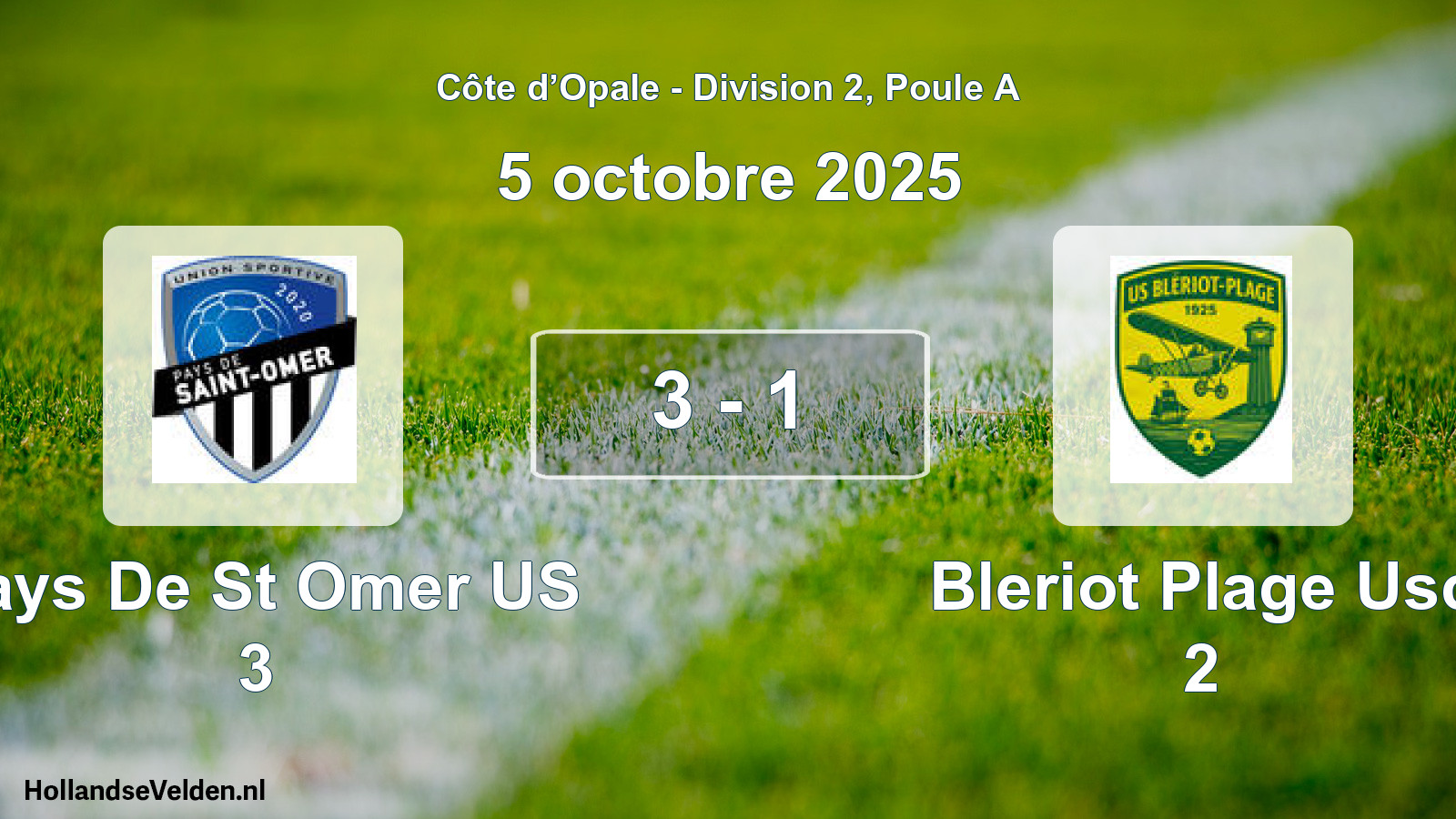 Total number of matches played: Pays De St Omer US 3 - Bleriot Plage Usc 2 3 - 1 (5 October 2025)