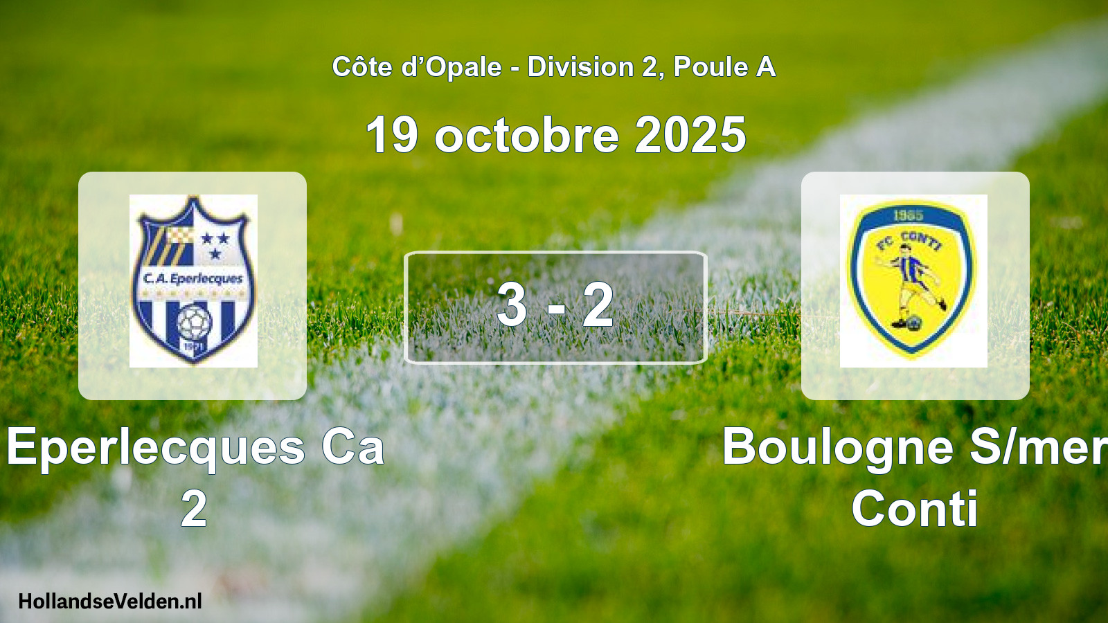 Gespeelde wedstrijd: Eperlecques Ca 2 - Boulogne S/mer Conti 3 - 2 (19 oktober 2025)