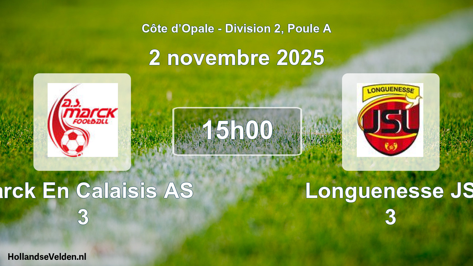 Match programmé: Marck En Calaisis AS 3 - Longuenesse JS 3 (2 novembre 2025)