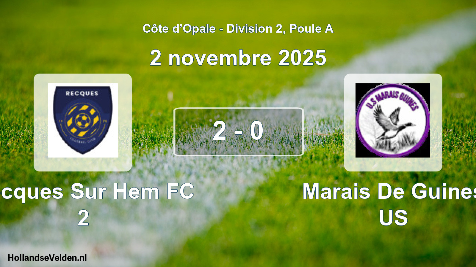 Match joué: Recques Sur Hem FC 2 - Marais De Guines US 2 - 0 (2 novembre 2025)
