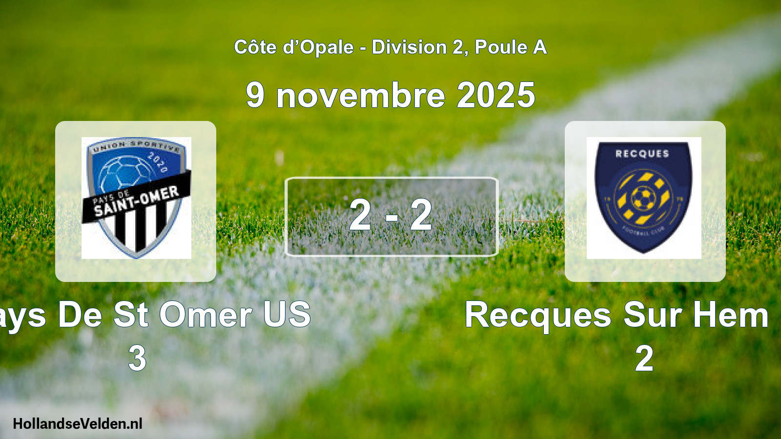Match joué: Pays De St Omer US 3 - Recques Sur Hem FC 2 2 - 2 (9 novembre 2025)