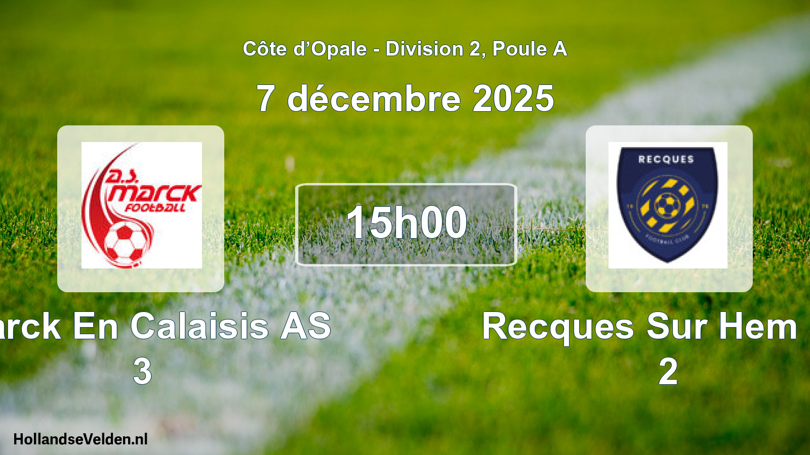 Geplande wedstrijd: Marck En Calaisis AS 3 - Recques Sur Hem FC 2 (7 december 2025)