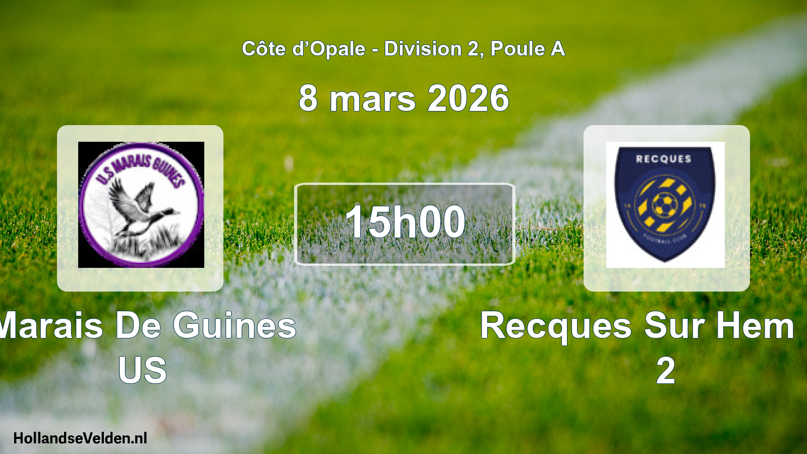 Match programmé: Marais De Guines US - Recques Sur Hem FC 2 (8 mars 2026)