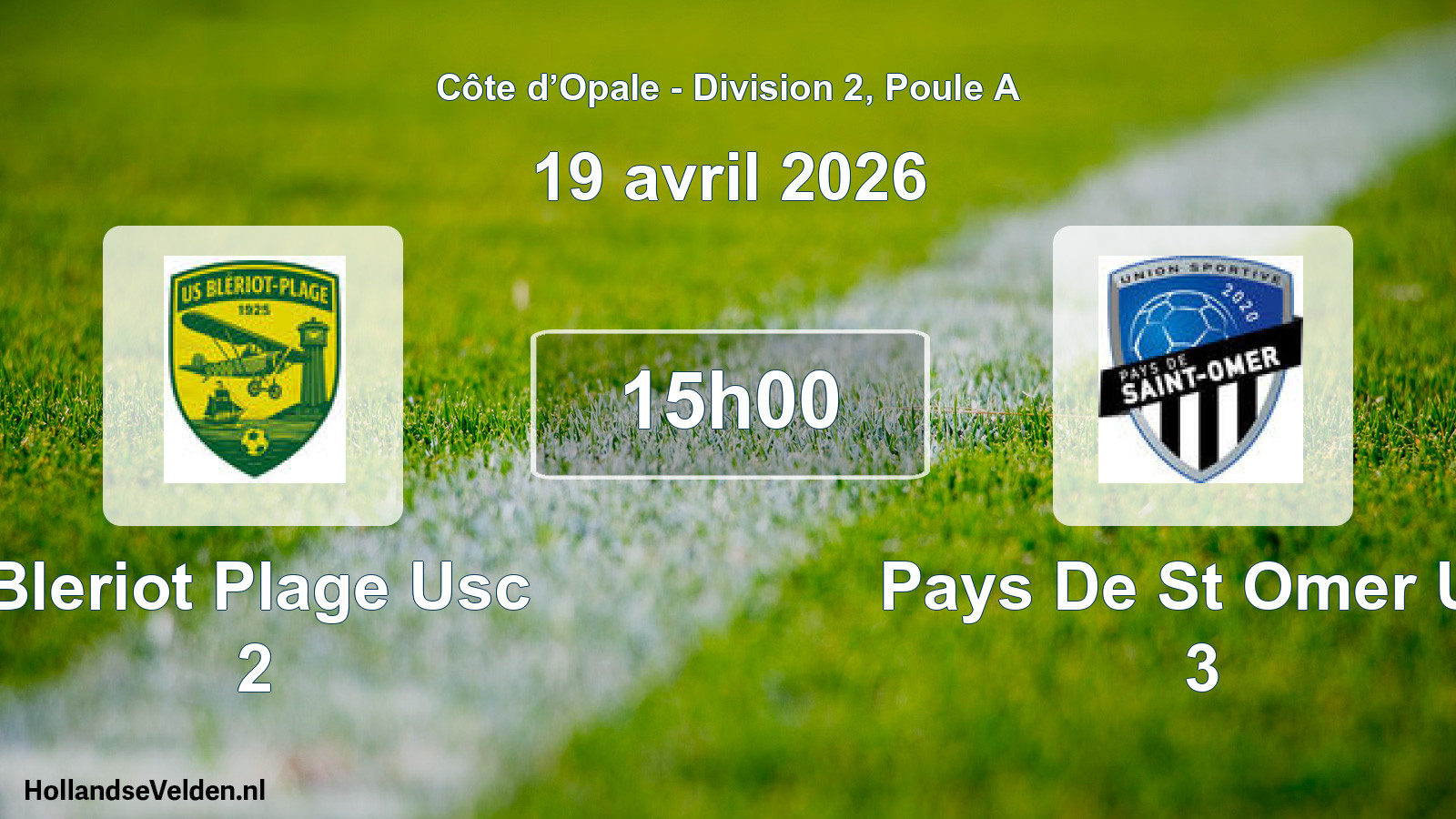 Match programmé: Bleriot Plage Usc 2 - Pays De St Omer US 3 (19 avril 2026)
