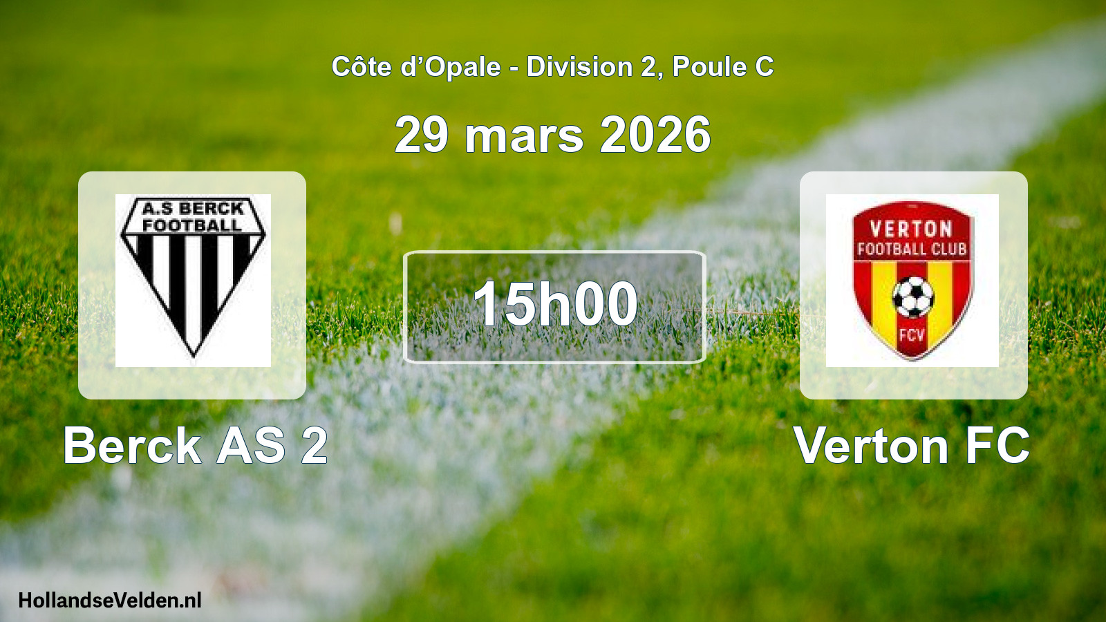 Match programmé: Berck AS 2 - Verton FC (29 mars 2026)