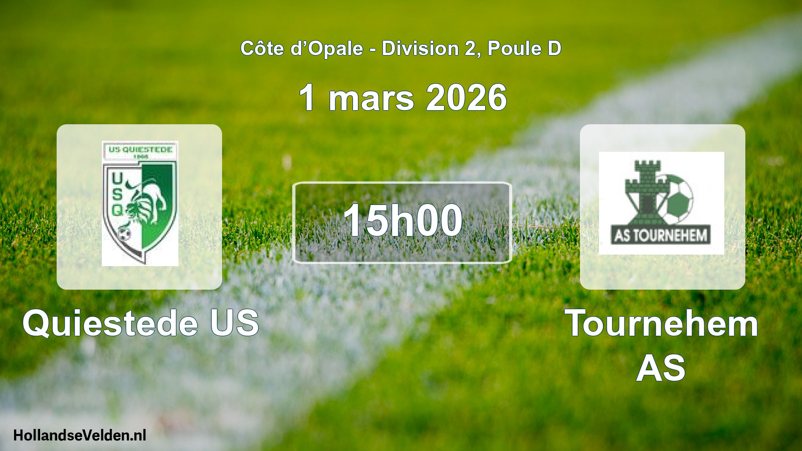 Match programmé: Quiestede US - Tournehem AS (1 mars 2026)