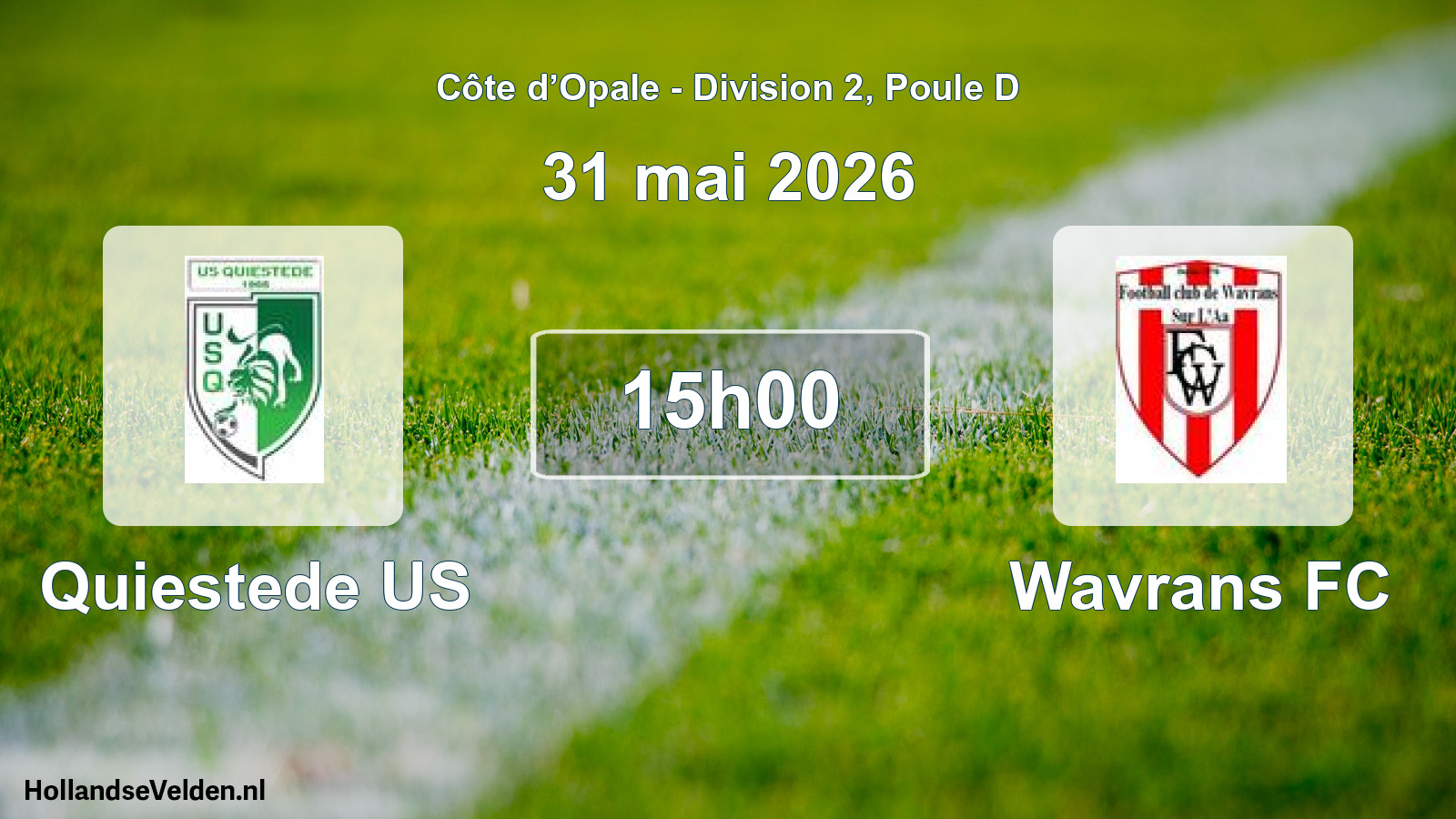 Match programmé: Quiestede US - Wavrans FC (31 mai 2026)
