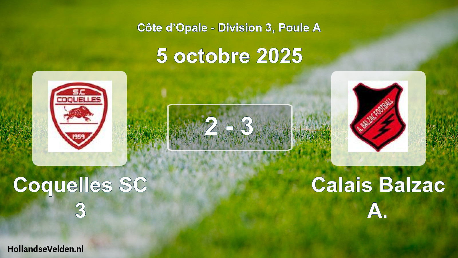 Match joué: Coquelles SC 3 - Calais Balzac A. 2 - 3 (5 octobre 2025)