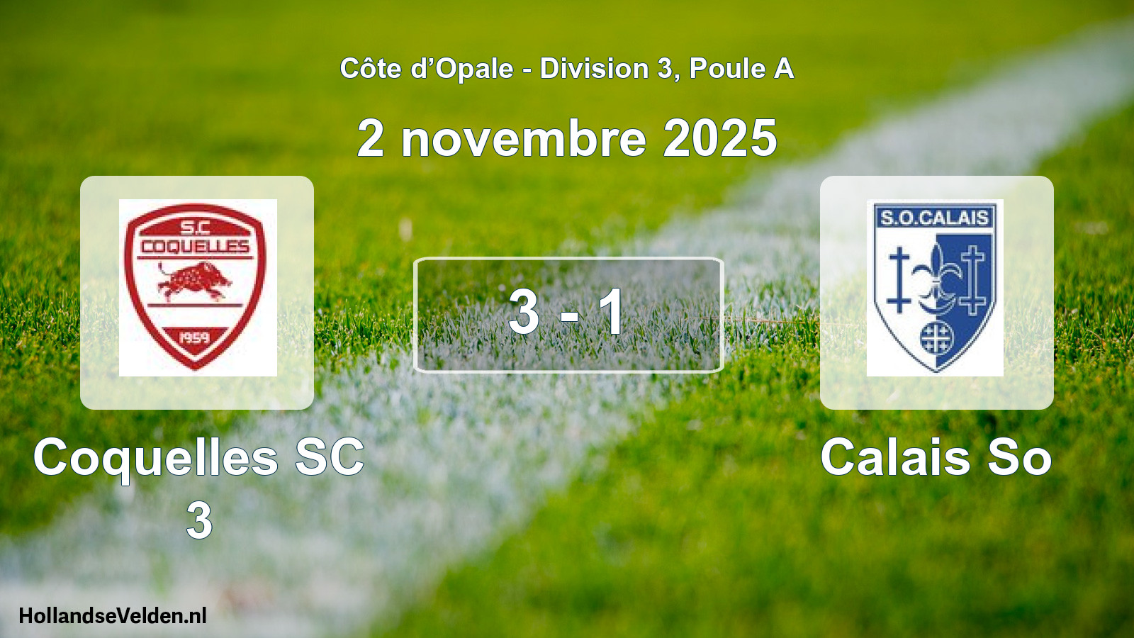 Match joué: Coquelles SC 3 - Calais So 3 - 1 (2 novembre 2025)