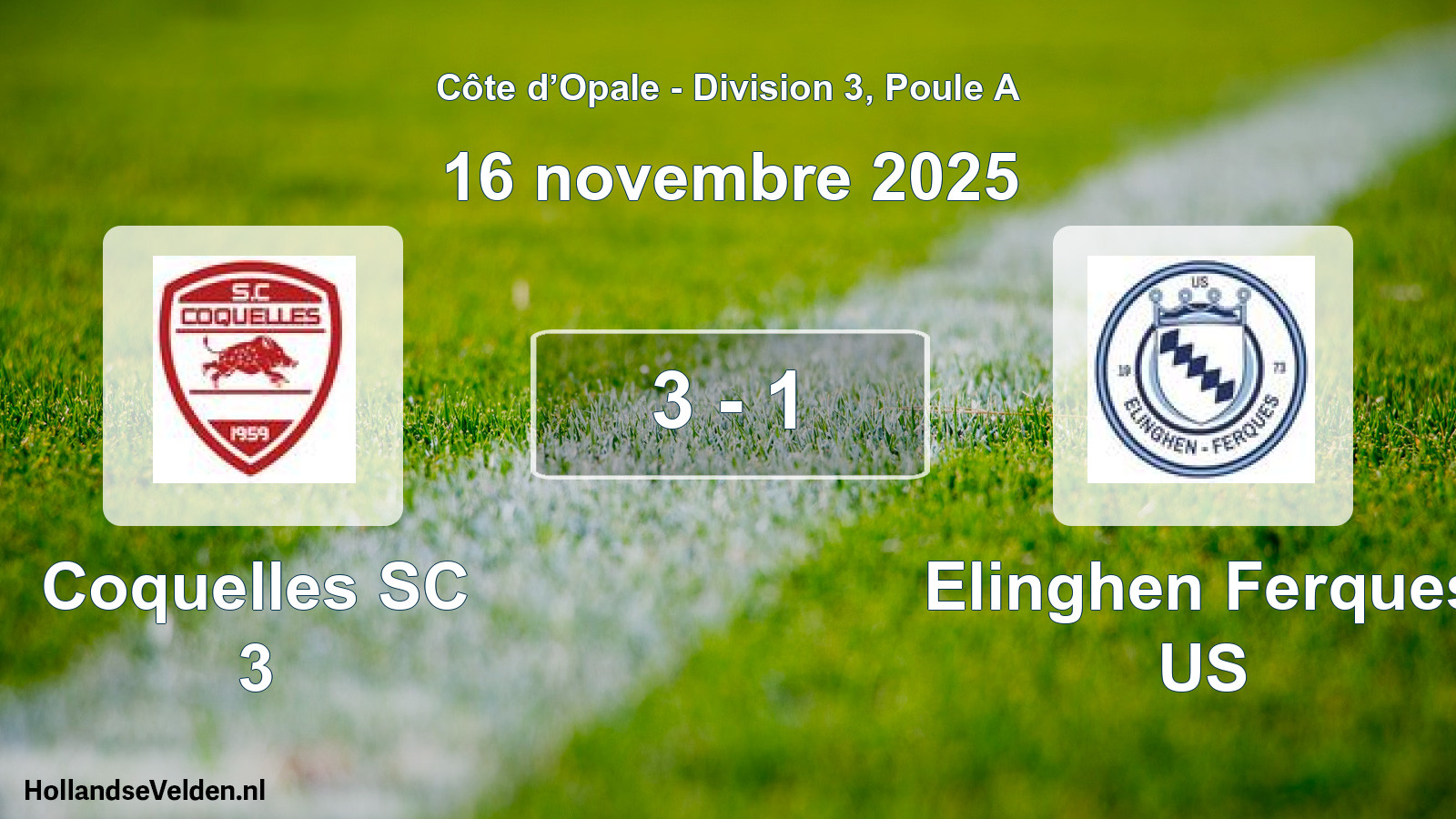 Match joué: Coquelles SC 3 - Elinghen Ferques US 3 - 1 (16 novembre 2025)
