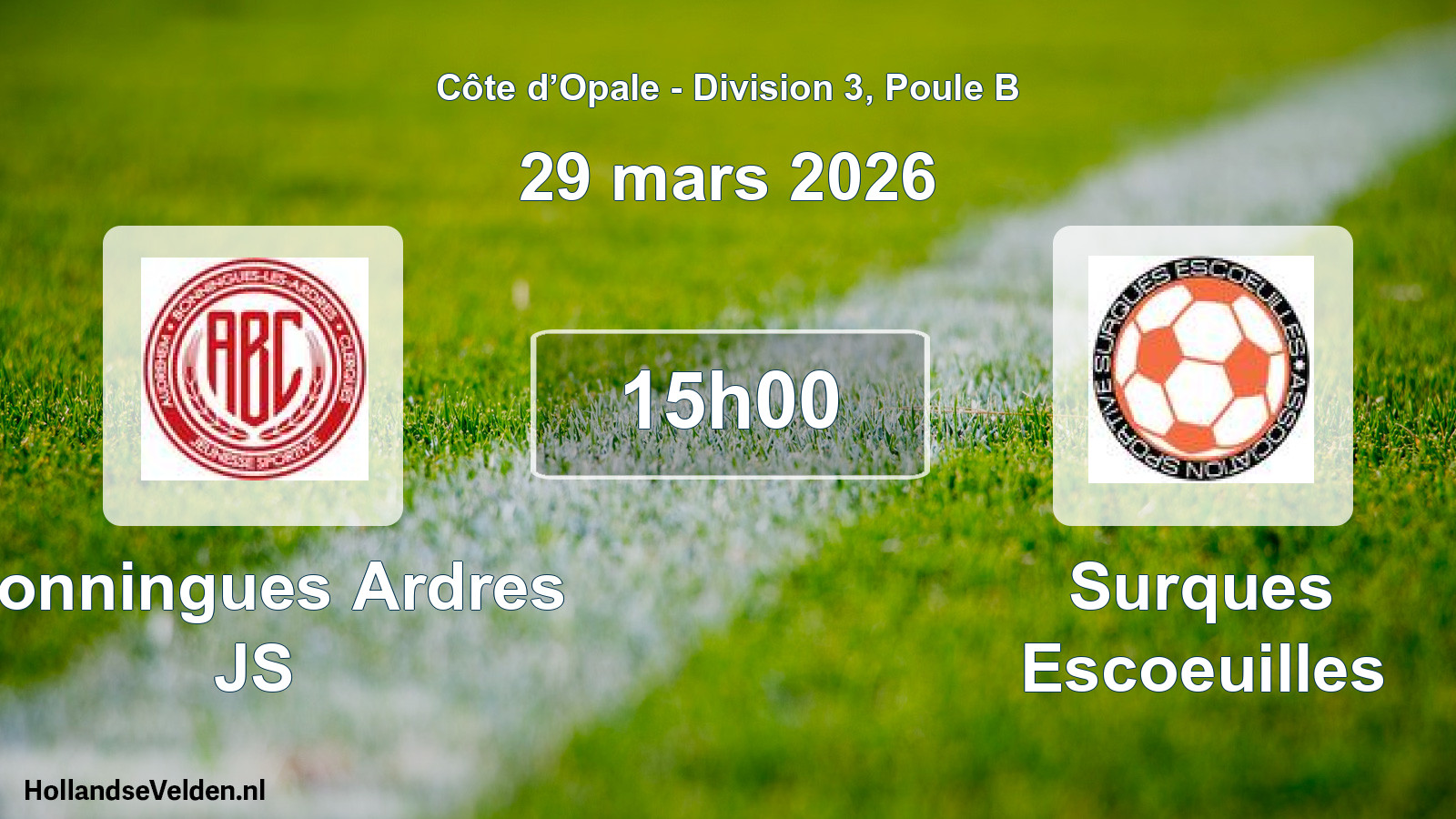 Match programmé: Bonningues Ardres JS - Surques Escoeuilles (29 mars 2026)