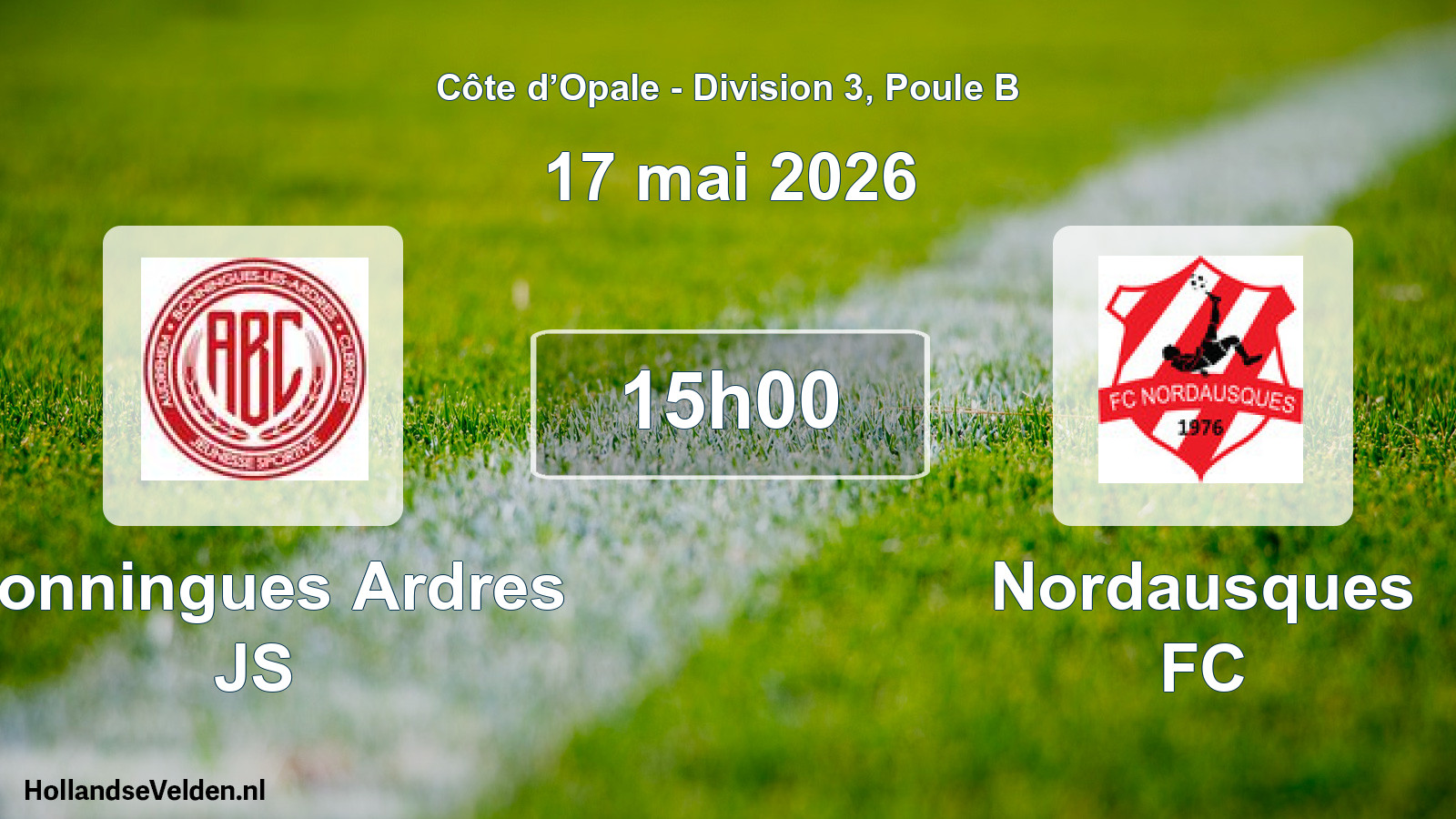 Match programmé: Bonningues Ardres JS - Nordausques FC (17 mai 2026)
