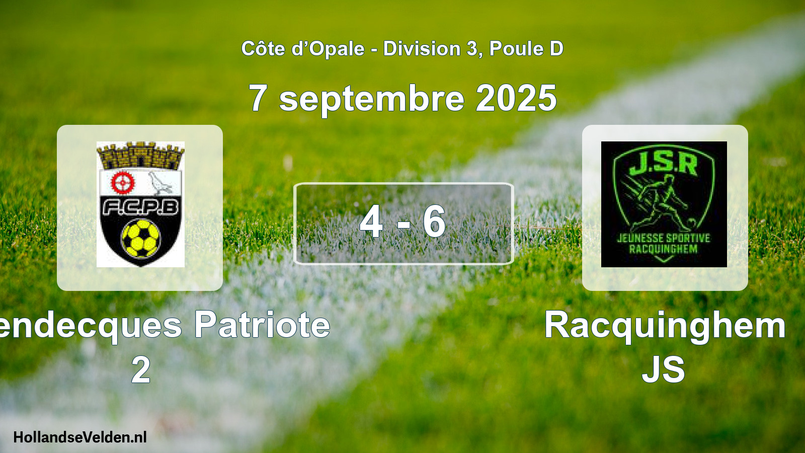 Match joué: Blendecques Patriote 2 - Racquinghem JS 4 - 6 (7 septembre 2025)