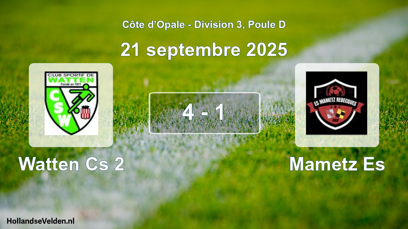 Gespeelde wedstrijd: Watten Cs 2 - Mametz Es 4 - 1 (21 september 2025)