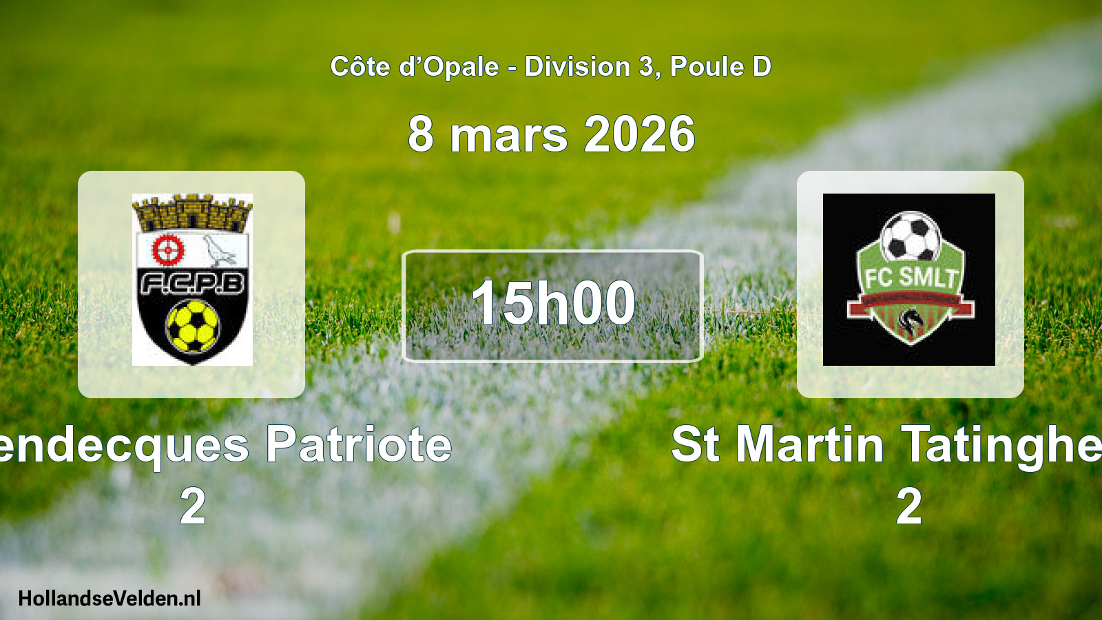 Match programmé: Blendecques Patriote 2 - St Martin Tatinghem 2 (8 mars 2026)