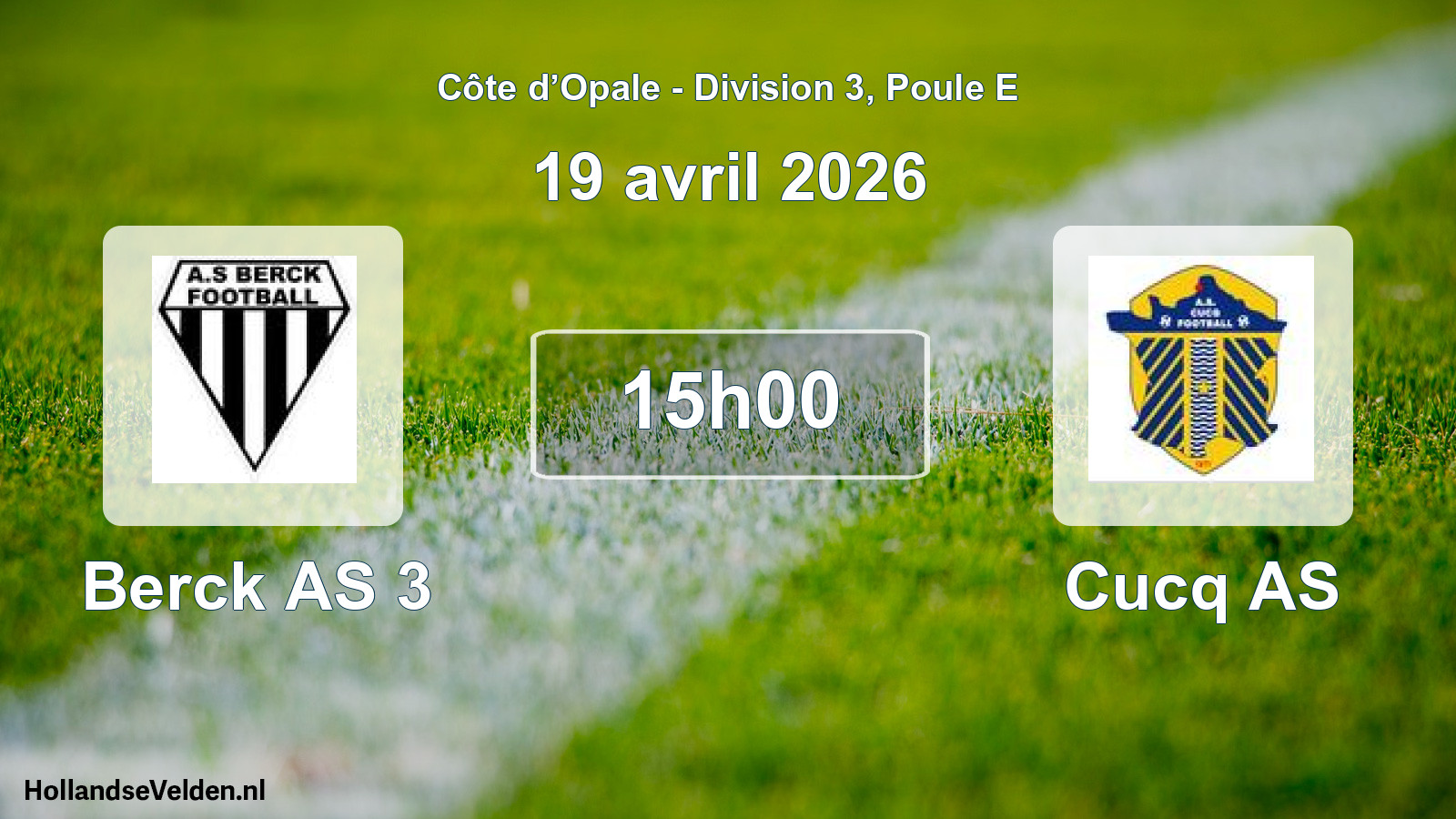 Match programmé: Berck AS 3 - Cucq AS (19 avril 2026)