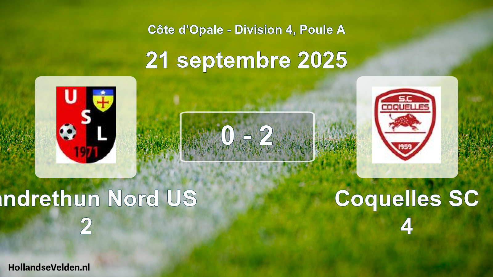 Total number of matches played: Landrethun Nord US 2 - Coquelles SC 4 0 - 2 (21 September 2025)