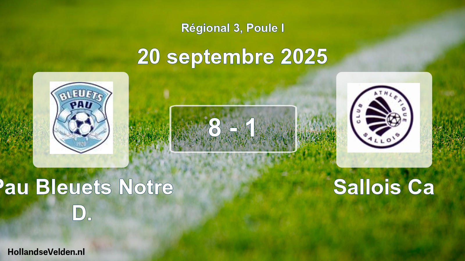 Total number of matches played: Pau Bleuets Notre D. - Sallois Ca 8 - 1 (20 September 2025)