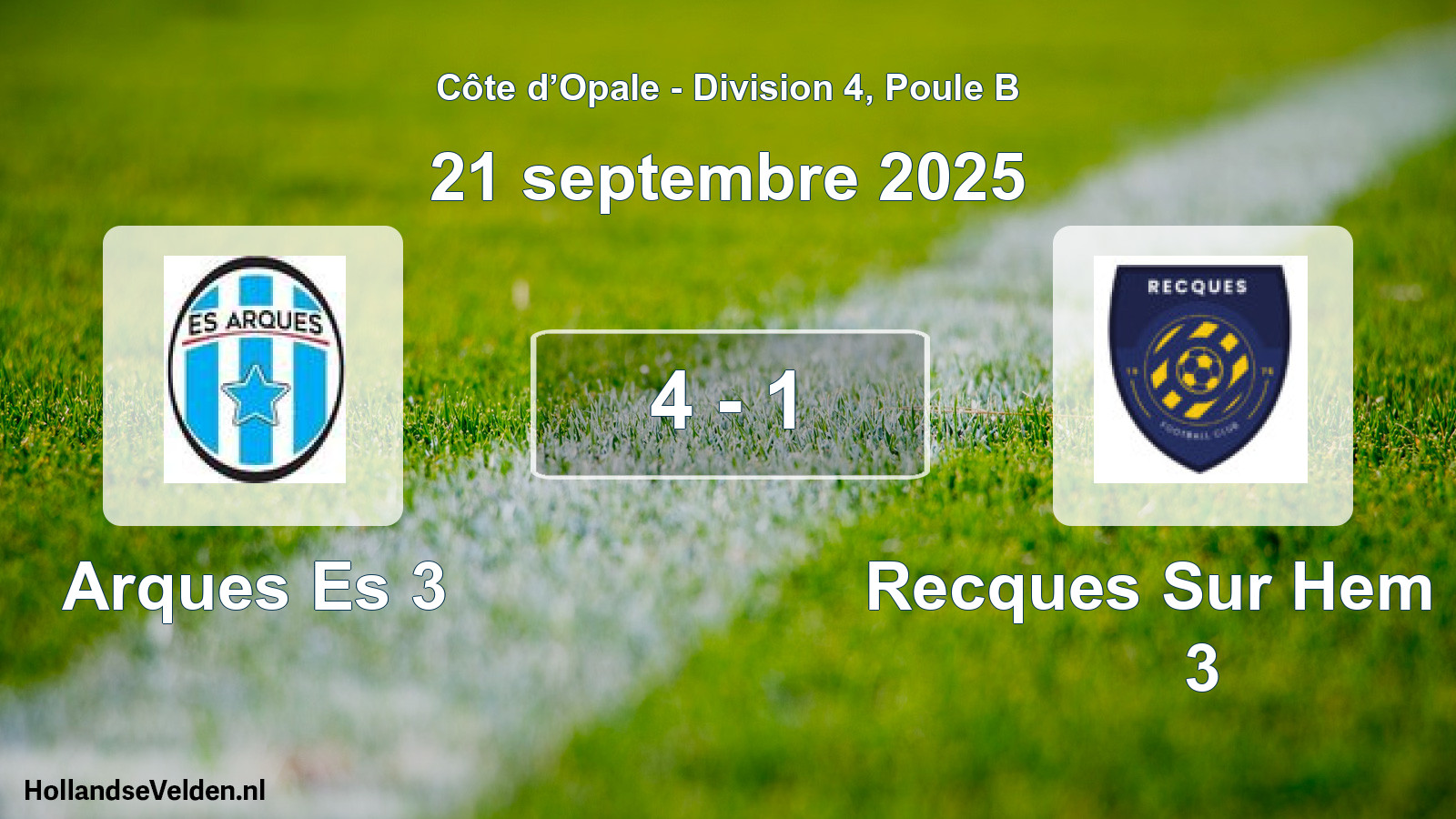 Match joué: Arques Es 3 - Recques Sur Hem FC 3 4 - 1 (21 septembre 2025)